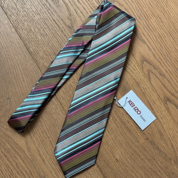 Kenzo Homme Men's Striped Silk Tie Made In Italy - NWT  - Multicolour - Picture 1 of 9